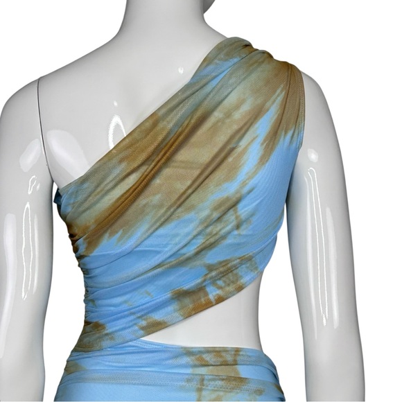 Peppermayo Mini Dress Sz 4 Blue Brown Cut Out Exclusive Addie Stardust Stretch - Picture 6 of 15